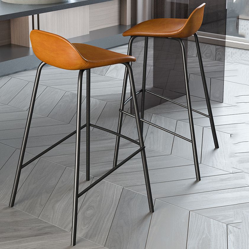 Contemporary Faux Leather Bucket Bar Stools with Black Metal Base