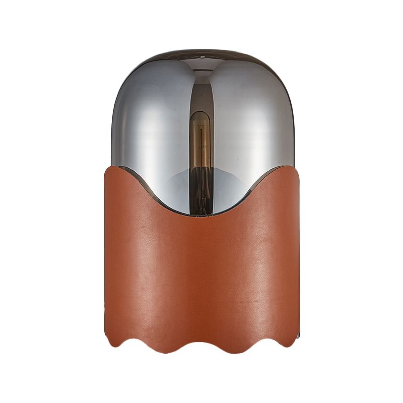 Modern Cylinder Smoke Gray Glass Table Light 1 Light Bedroom Night Lighting in White/Brown with Cortex Shade