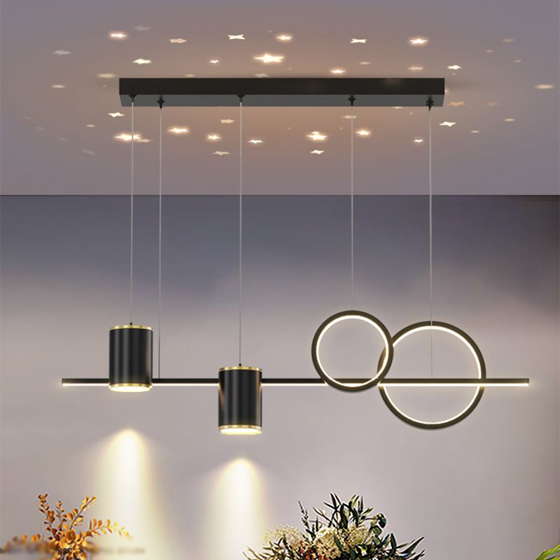 Contemporary Cylinder Island Lighting Metal 5 Light Island Pendant Lights