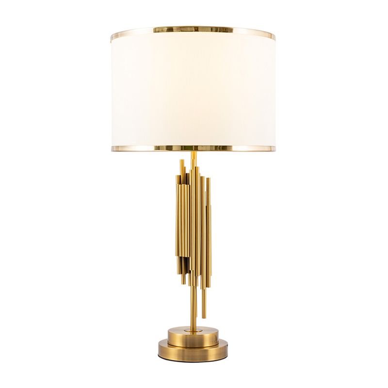 Drum Shape Table Light Contemporary Style Metal Bedroom Night Lamp in White