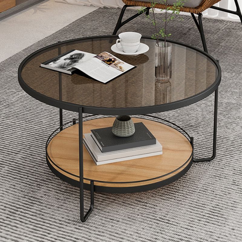 17.72" Tall Contemporary Style Cocktail Table Glass Top Round Coffee Table
