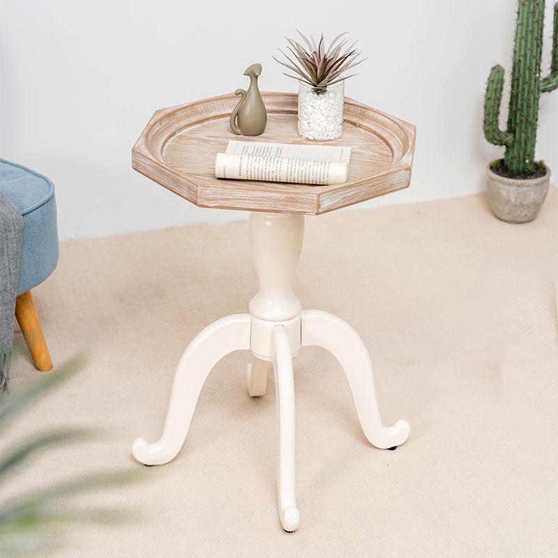 Rustic End Table Living Room Metal 4 Legs Solid Wood Side Table