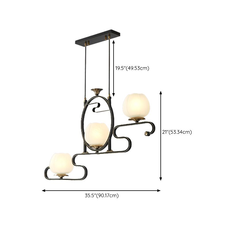 Flower Shape Glass Island Chandelier Modern Multi Lights Island Ceiling Light in Black