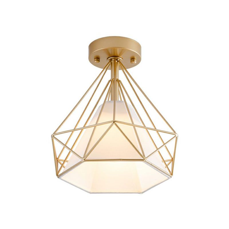 Iron Diamond Cage Semi Flush Light Simplicity Single Corridor Flush Ceiling Light Fixture