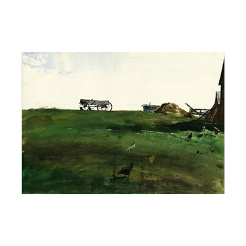 Rust Grassland Scenery Painting Dark Color Textured Wall Art Print for Living Room