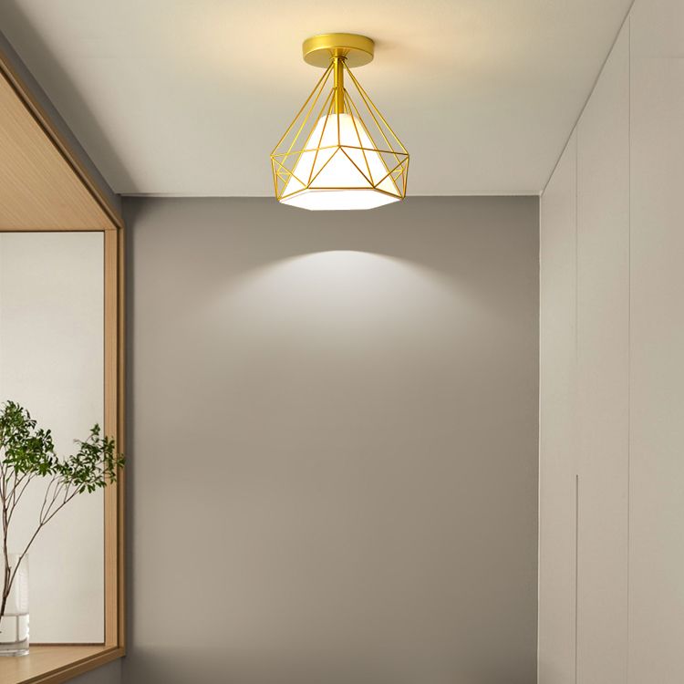 Geometric Shape Flush Lights Modern Style Metal 1 Light Flush Mount Fixture in Black/Gold