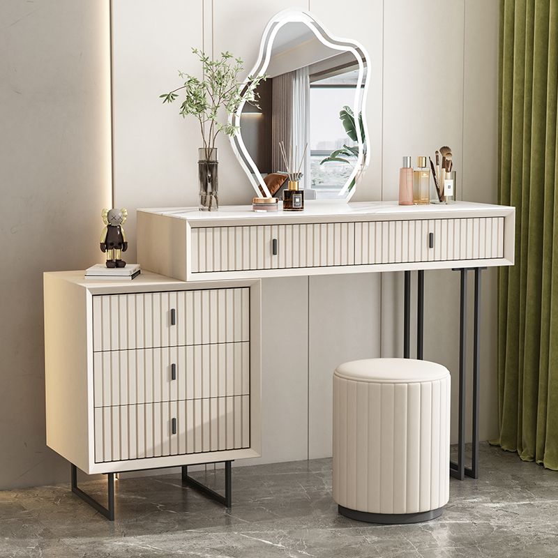 Contemporary Stone White Vanity Desk 5-Drawers Vanity Dressing Table