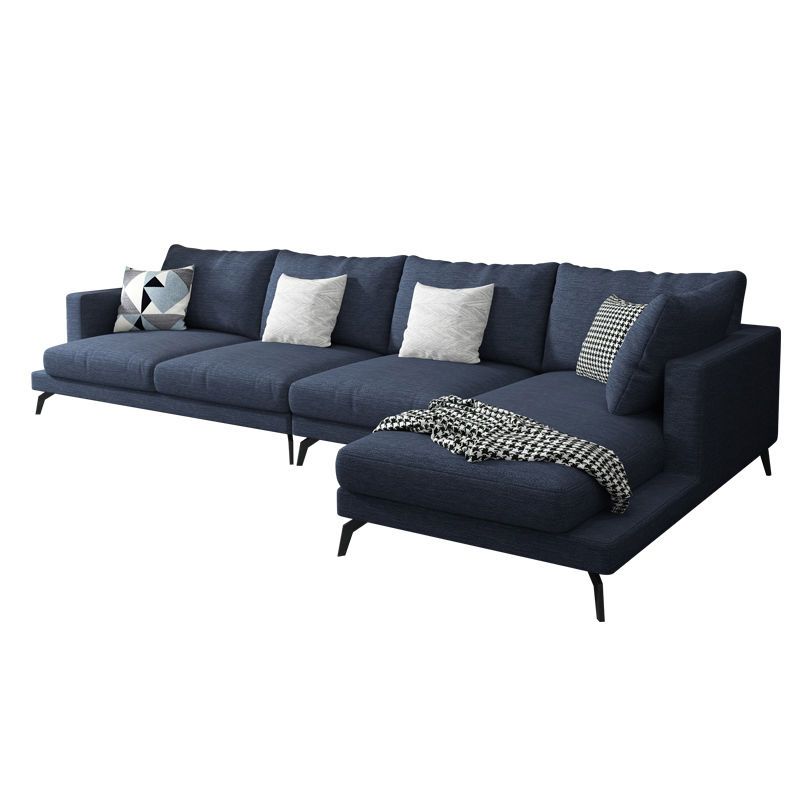 Square 4-Seater Sectional with Pillows Back in Linen Blend L-shape Sectional