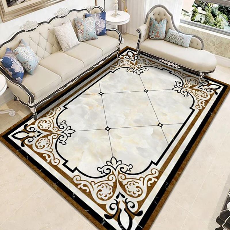 Solid Color Luxe Rug Polyester European Floral Print Indoor Rug Easy Care Carpet for Living Room