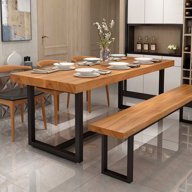 Industrial Rectangle Solid Wood Table Standard Height Dining Table with Trestle Base