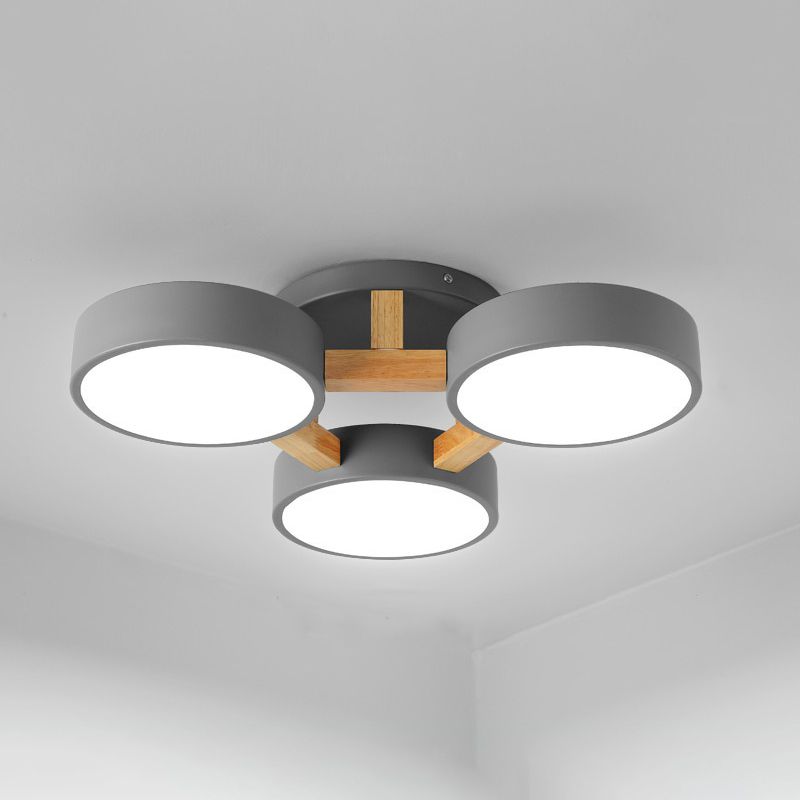 Lámpara de techo minimalista de acrílico con iluminación semimontaje redonda para sala de estar con brazo de madera
