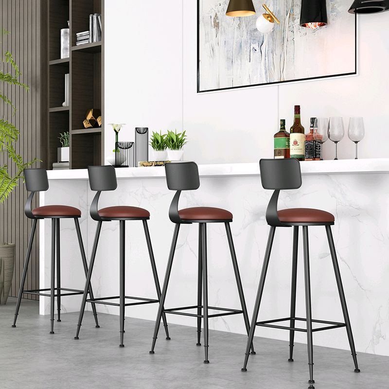Modern Backrest Counter Stool Iron Cafe Bar Stool with Leather Cushion and Pedal