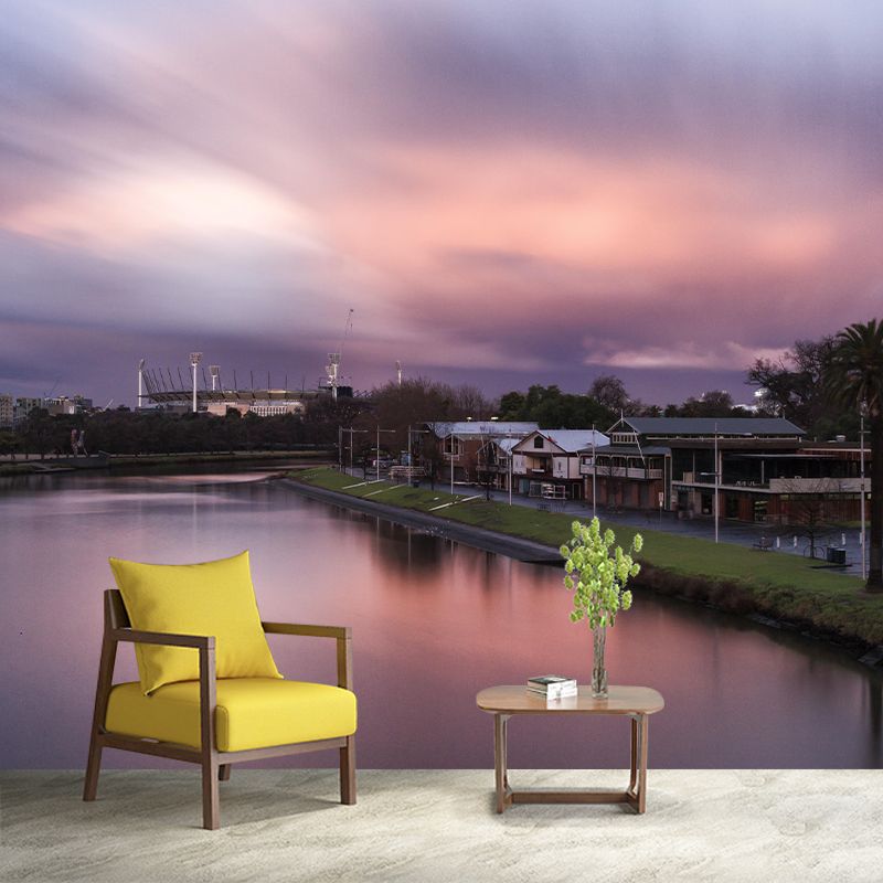 City View Mural Wallpaper Mildew Resistant Wall Covering for Meeting Room Decoration