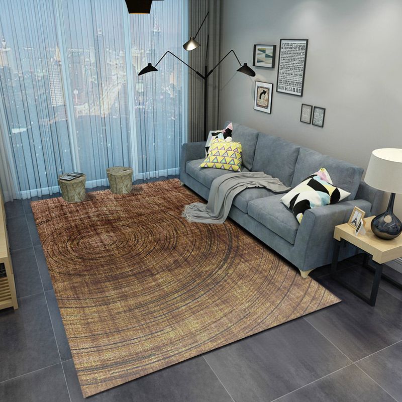 Contemporary Modern Rug in Black and Brown Abstract Line Pattern Rug Polyester Washable Carpet for Home Decoration