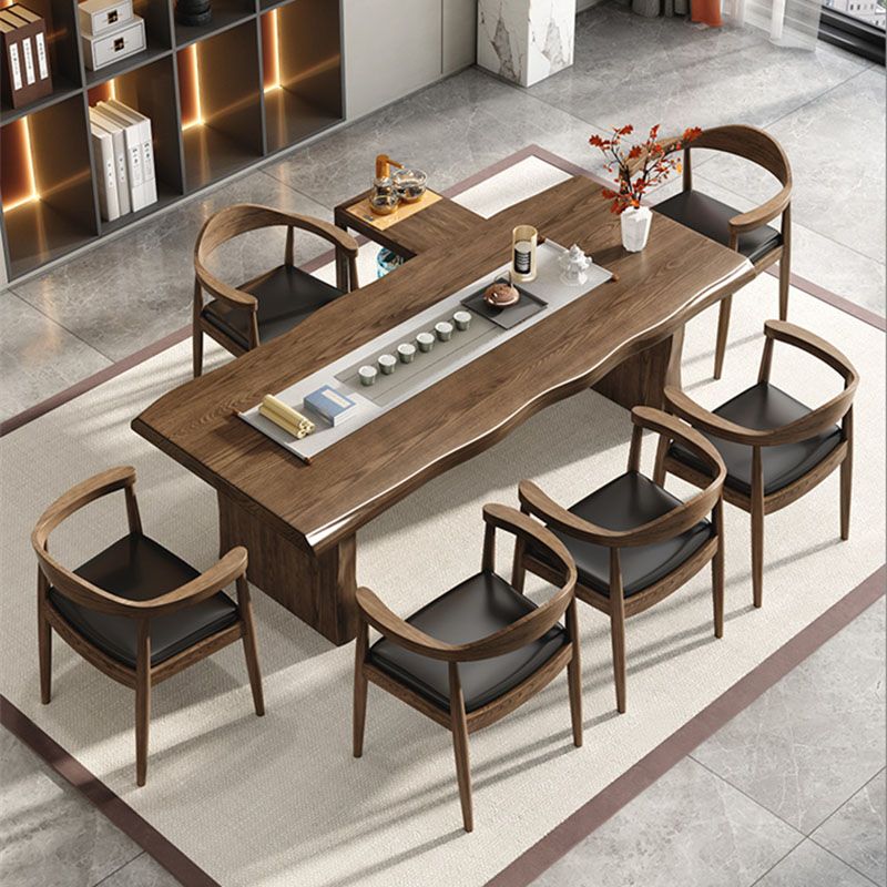 Modern Double Pedestal Dining Table Solid Wood Dining Room Kitchen Table in Brown