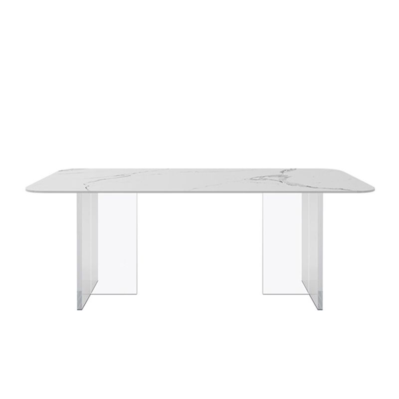 Rectangle Stone Dining Table Contemporary Dining Table with Double Pedestal Base