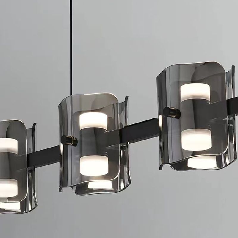 Black Hanging Light Contemporary Island Lighting with Glass Shade for Kitchen