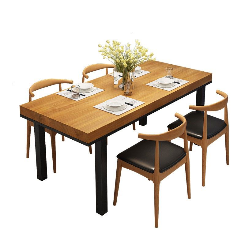Pine Wood Top Dining Table Industrial Table with 4 Legs in Black
