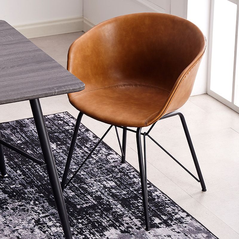 Modern Arm Chair Leather Indoor Dining Chair with Metal Frame