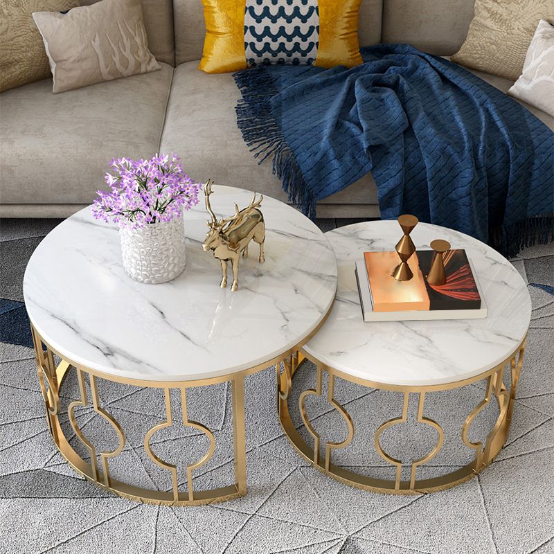 Slate White Coffee Table Frame 2 Piece Nesting Tables for Living Room