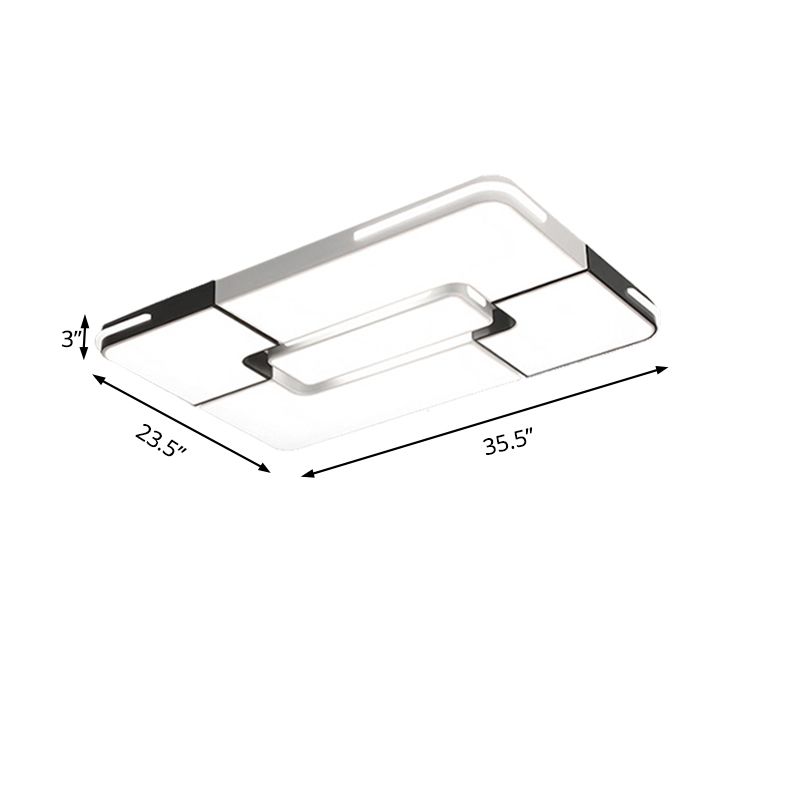 White Squared/Rectangular Ceiling Light Fixture Contemporary 19.5"/35.5" Wide LED Acrylic Flush Mount Lamp for Bedroom, Warm/White Light