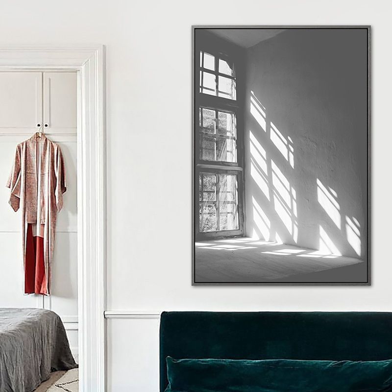 Grey Sunlight Shadow Canvas Print Still Life Minimalist Textured Wall Art for Room
