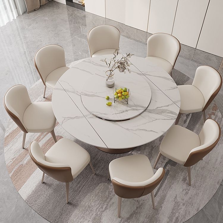 Nordic 1/4/5/6/7/9 Pieces Dining Set Stone Round Table and Leather Chairs Dinette Set
