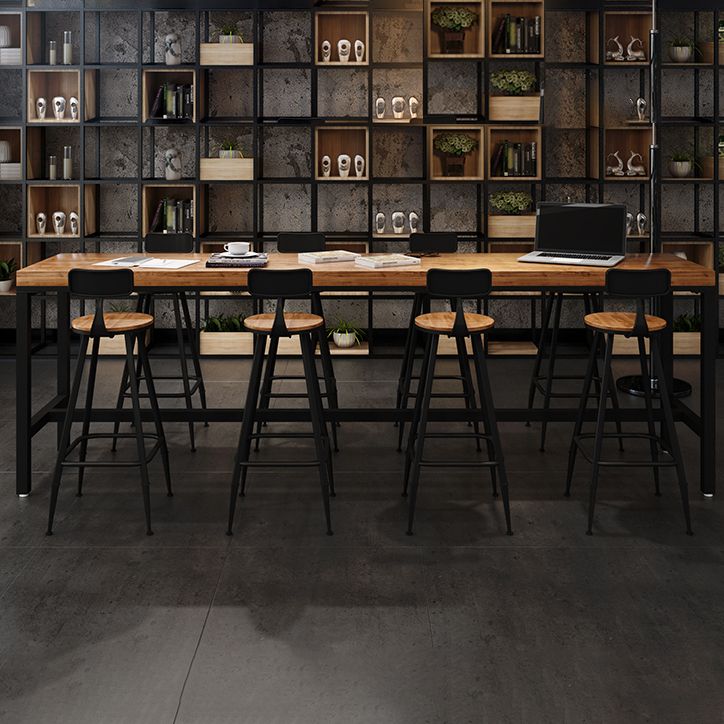 Industrial Rectangle Bar Dining Table Solid Wood Bar Dining Table with Trestle Base