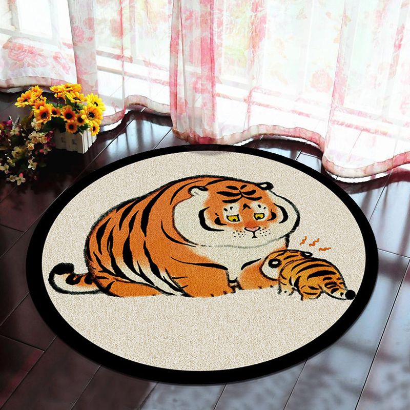 Brown Modern Rug Polyester Tiger Indoor Rug Washable Rug for Home Decor