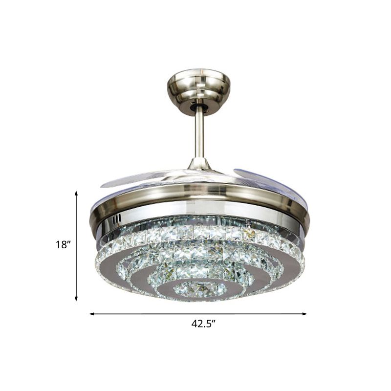 Chrom 3-Ring Flush Mount Deckenventilator Moderner Kristall 4 Blades Salon LED SEMI-FLUSH MOUNT LICHT, 42,5 "W.