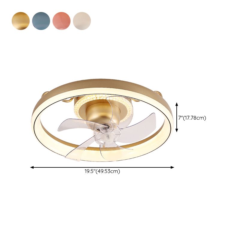 Round Shape Metal Ceiling Fans Kid Style 2 Lights Flush Ceiling Fan