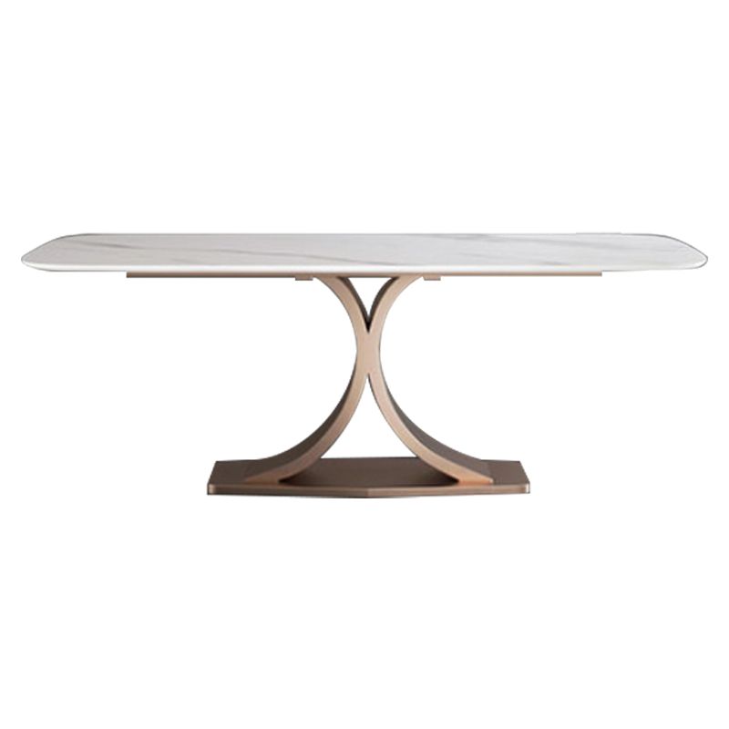 Rectangle Pedestal Table Modern Dining Table Metal Base Table for Home