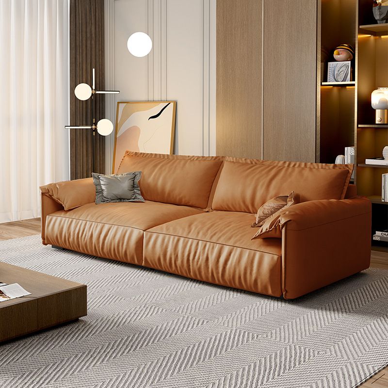 Orange Pillow Top Arm Sofa Modern 2/3/4-seater Faux Leather Sofa