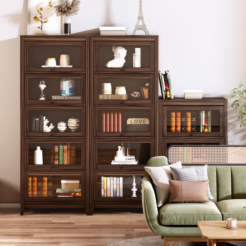 Espresso Shelf Bookcase Modern & Contemporary Bookshelf with Doors for Study Room