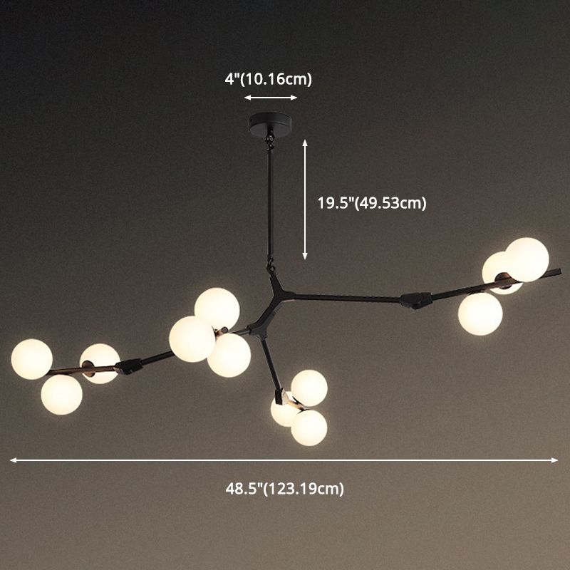 Sospensione di ramo albero luce minimalista in metallo sala da pranzo lampadario con sfera di vetro bianco