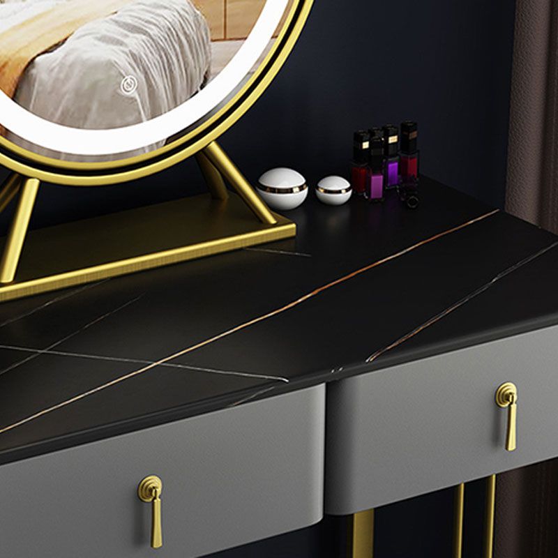 Glam Dressing Table Genuine Leather Vanity Table with 4 Storage Drawers