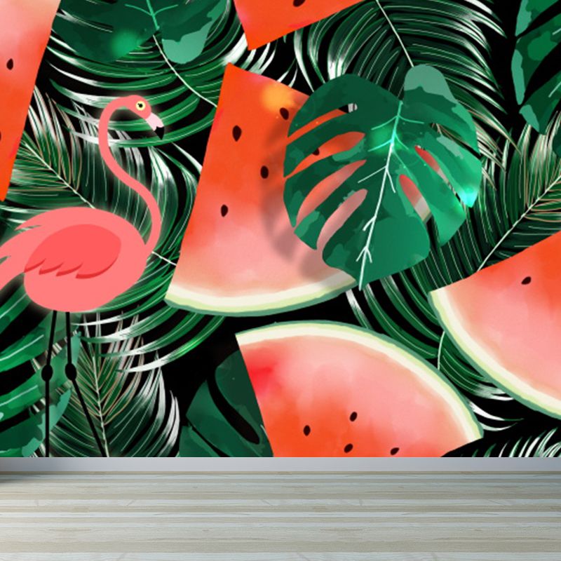 Red Flamingo and Leaves Mural Decal for Decoration Tropical Living Room Wall Art