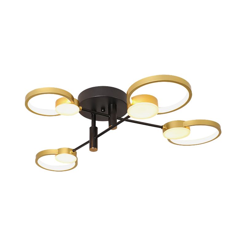 Branch Semi Flush Mount Chandelier Contemporary Metal 4/6-Bulb Gold Ceiling Lamp in Warm/White Light