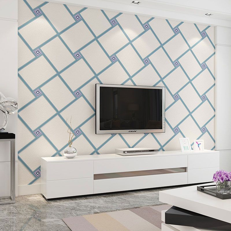 Nordic Geometries Flock Wall Art in Natural Color Coffee Shop Wallpaper, 33' x 20.5", Non-Pasted