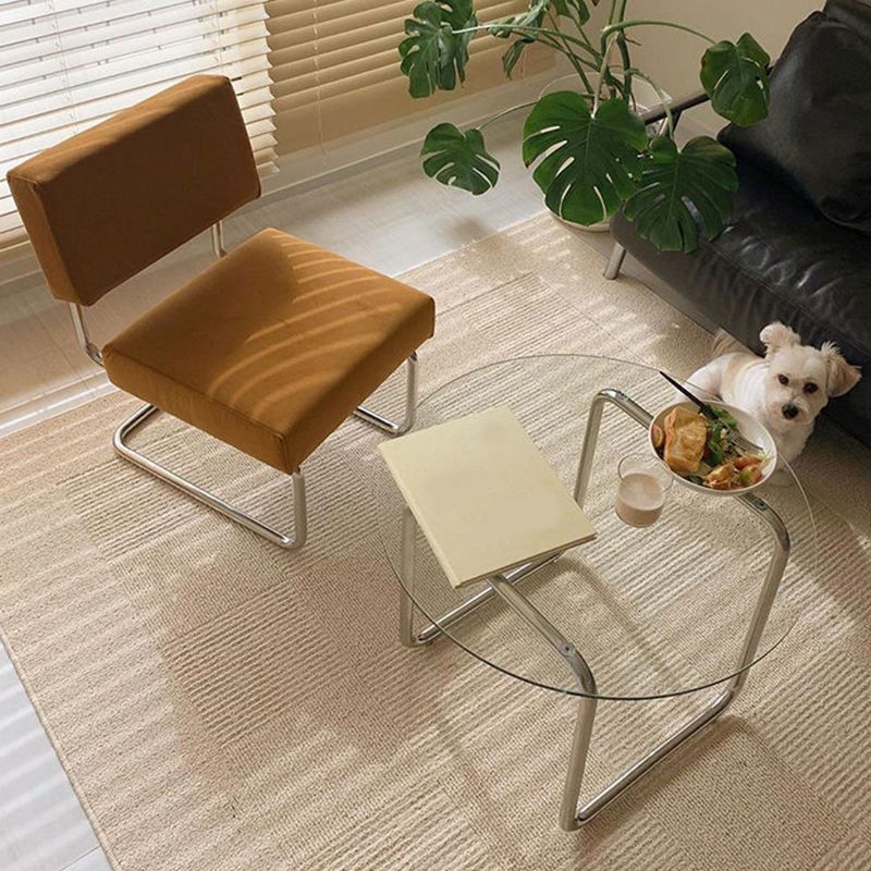 Round Clear Glass Cocktail Table Modern Steel Sled Coffee Table