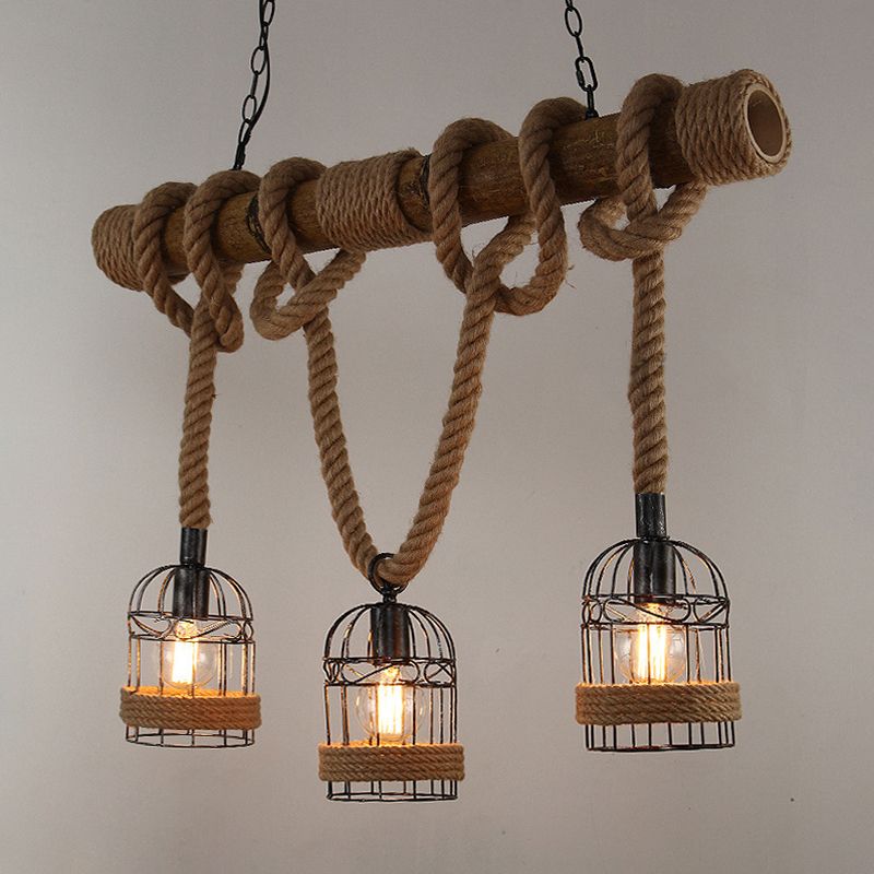 Birdcage Island Lighting Metallic Retro Industrial Style Pendant Lighting Fixtures for Restaurant