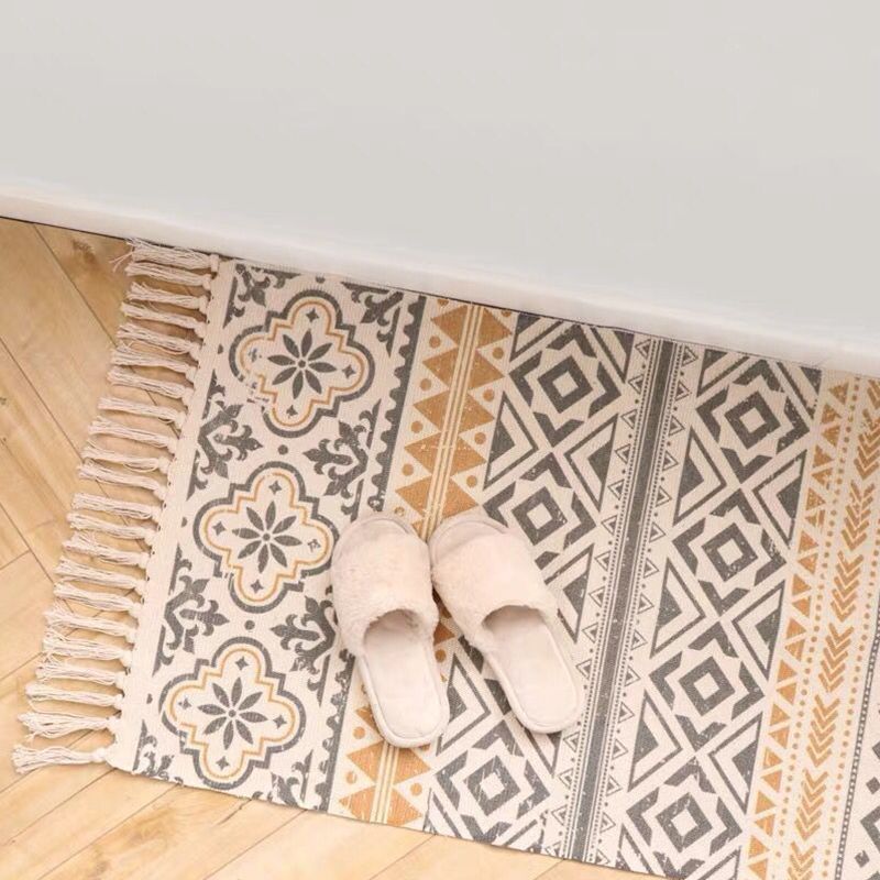 Multi Color Comfort Rug Jute Geometric Printed Area Carpet Easy Care Stain-Resistant Pet Friendly Rug with Tassel for Bedroom