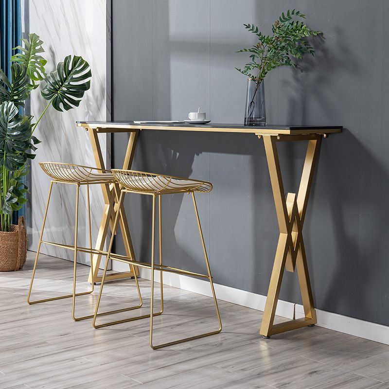 Glam Rectangle Pub Table Sintered Stone Bar Height Cocktail Table with Double Pedestal