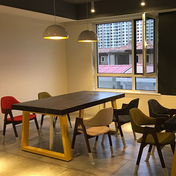 Metal Industrial Rectangle Indoor Table Pine Wood Top Table with Sled Base