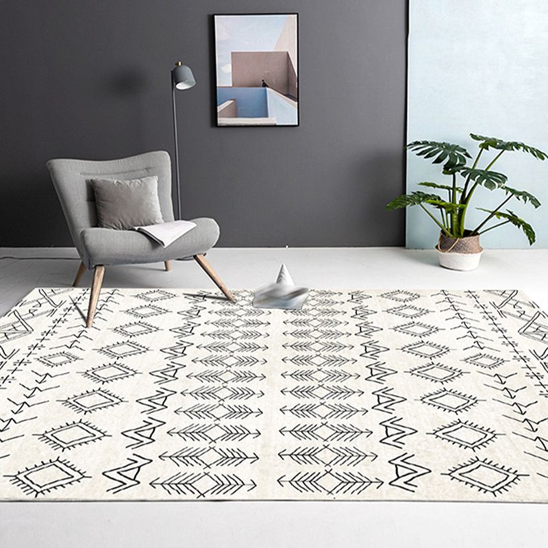 Americana Tribal Diamond Rug Beige Polyester Area Rug Stain Resistant Rug for Bedroom