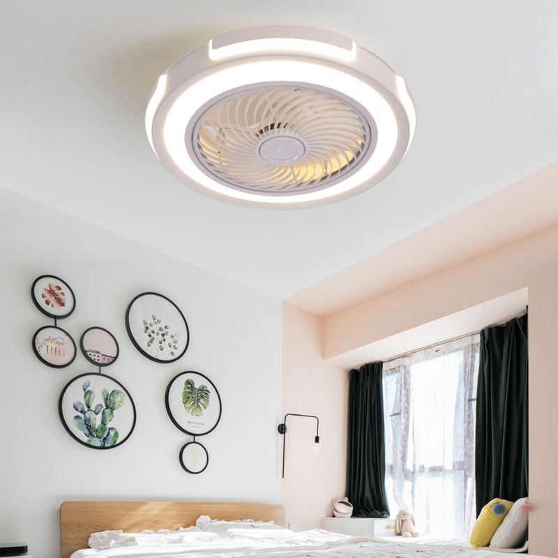 Nordic Circular Ceiling Fan Light Fixture Metallic Bedroom LED Semi Mount Lighting
