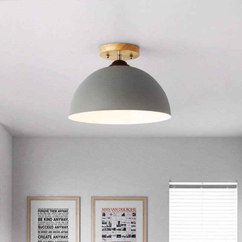 Red/Pink/White/Gray Domed Semi Flushmount Light Macaron Metal 1 Head Bedroom Semi Flush Ceiling Light, 12" W