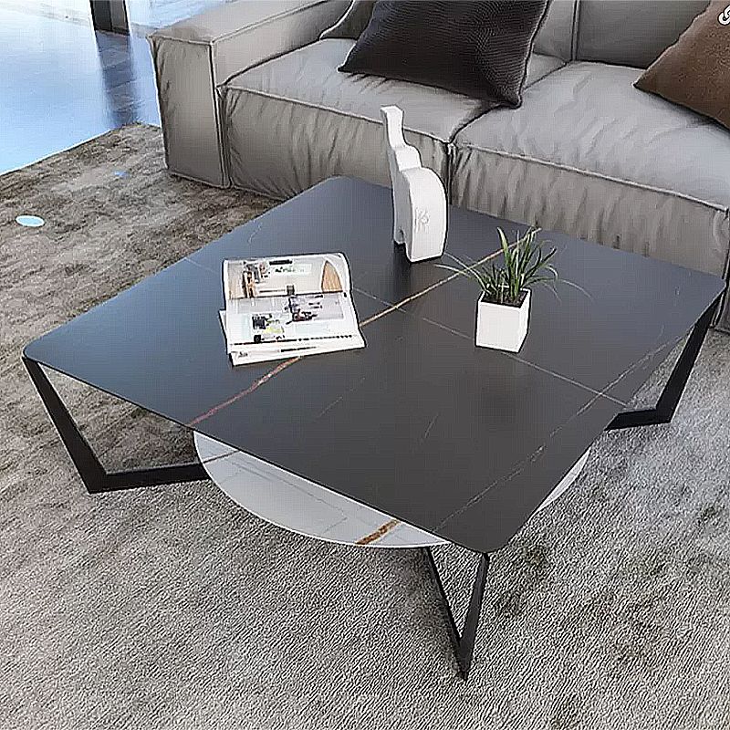 Modern Style Cocktail Table Rock Slate Top with Storage Rack Rectangular Coffee Table