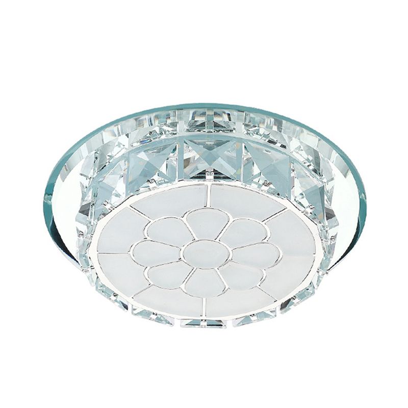 Plafonnier LED en cristal simple chromé pour couloir floral, lampe encastrée en lumière chaude/blanche/3 couleurs, encastré/monté en surface