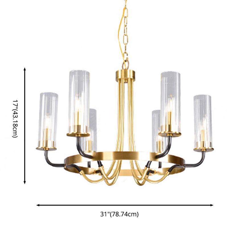 Post-Modern Metal Hanging Chandelier Light Clear Glass Shade Ceiling Chandelier in Gold for Living Room